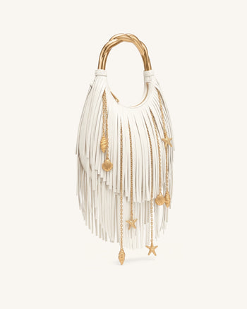 Chloe メタルハンドル フリンジトップハンドバッグ - オフホワイト