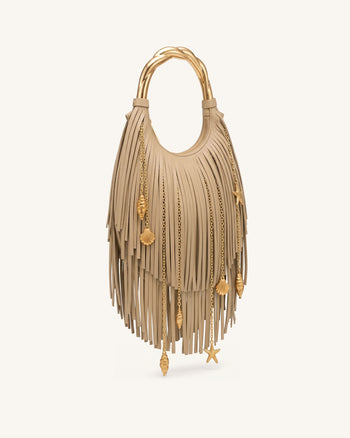 Chloe メタルハンドル フリンジトップハンドバッグ - カーキ