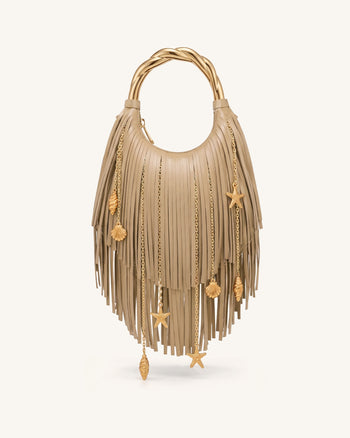 Chloe メタルハンドル フリンジトップハンドバッグ - カーキ