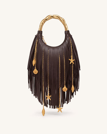 Chloe メタルハンドル フリンジトップハンドバッグ - ダークブラウン