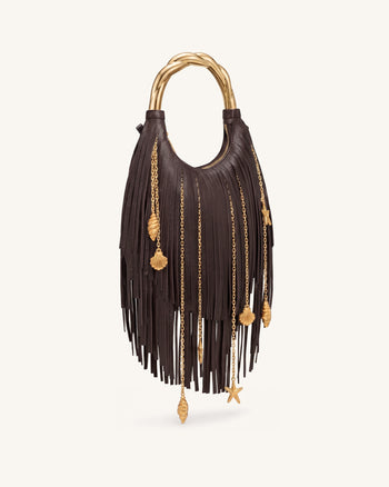Chloe メタルハンドル フリンジトップハンドバッグ - ダークブラウン