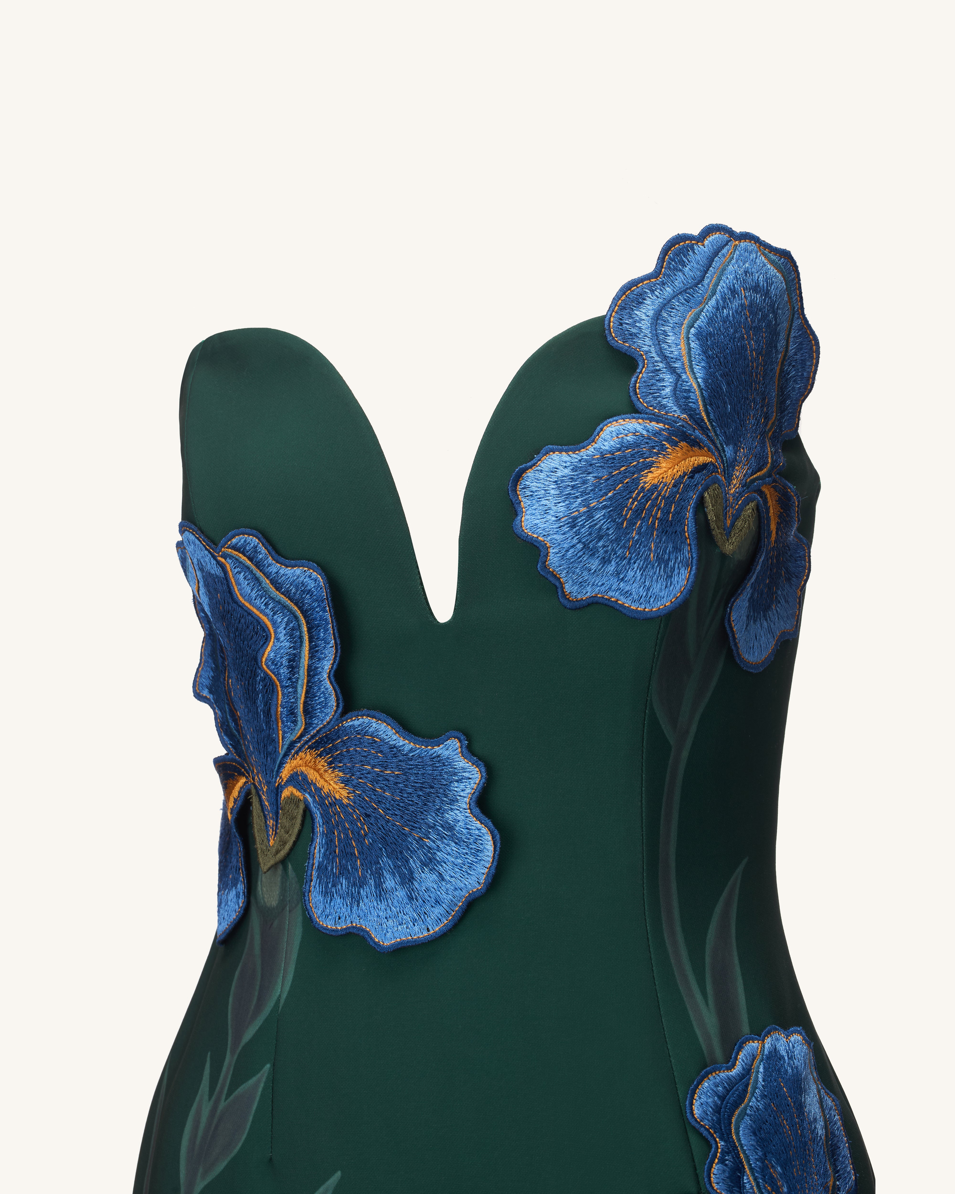 Iris 刺繍 ノッチネック ストラップレス マキシドレス - エメラルド