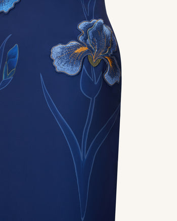 Iris 刺繍 ストラップレス マキシドレス - ネイビーブルー