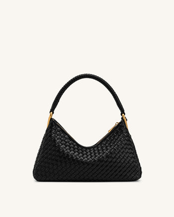 Lorena 編み込みショルダーバッグ - ブラック