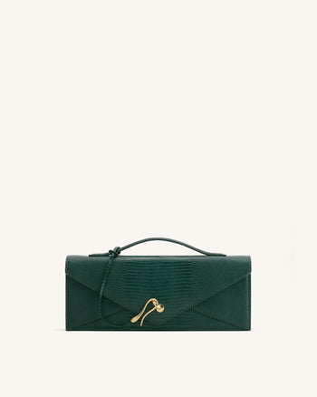 Celeste エンベロープ トップハンドルバッグ - オリーブグリーン リザードテクスチャー