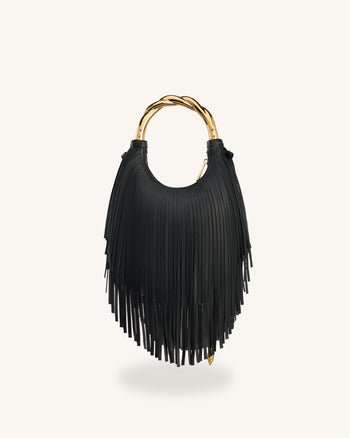 Chloe メタルハンドル フリンジ トップハンドバッグ - ブラック