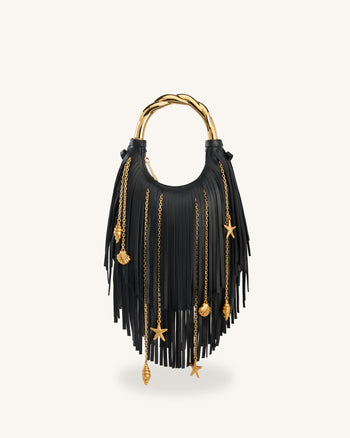 Chloe メタルハンドル フリンジ トップハンドバッグ - ブラック