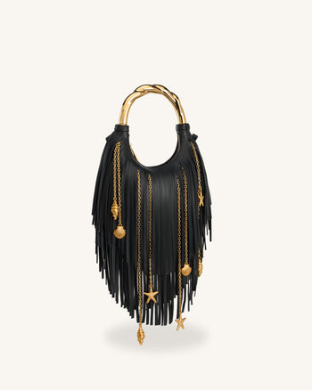 Chloe メタルハンドル フリンジ トップハンドバッグ - ブラック