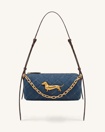 Lucienne ダックスフンド キルティング チェーン ショルダーバッグ - ブルーデニム