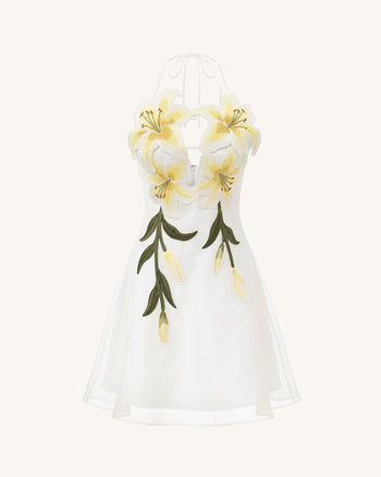 Lily エンブロイダリー ホルターネック ミニドレス - ホワイト