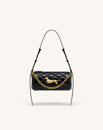 Lucienne ダックスフンド キルティング チェーン ショルダーバッグ - ブラック
