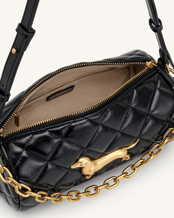 Lucienne ダックスフンド キルティング チェーン ショルダーバッグ - ブラック