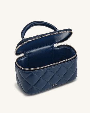 Vivienne キルティング バニティ トップハンドルバッグ - ネイビー