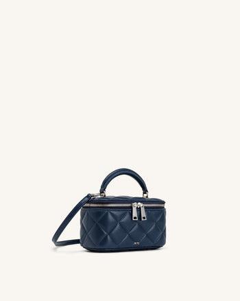 Vivienne キルティング バニティ トップハンドルバッグ - ネイビー