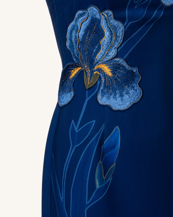 Iris 刺繍 ホルター ミディドレス - ネイビーブルー