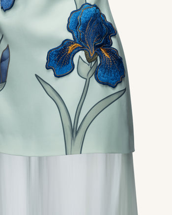 Iris 刺繍 ストラップレス シアーオーバーレイ マキシドレス - セージグリーン