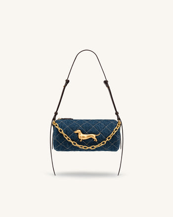 Lucienne ダックスフンド キルティング チェーン ショルダーバッグ - ブルーデニム