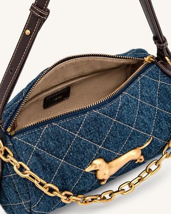 Lucienne ダックスフンド キルティング チェーン ショルダーバッグ - ブルーデニム
