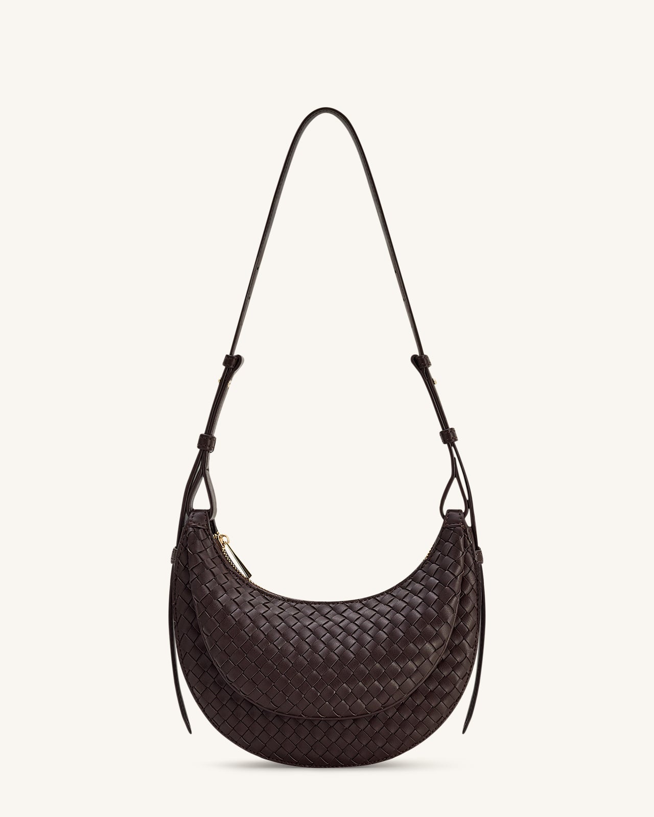 Sharon 編み込みクロスボディバッグ - コーヒーブラウン