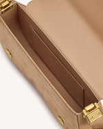 Joy クロコ型押しフェイクスエードショルダーバッグ - ベージュ