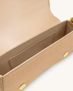 Joy クロコ型押しフェイクスエードショルダーバッグ - ベージュ