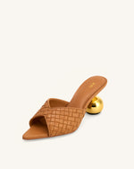 Ellie 編み込みボールヒールミュール - カーキ