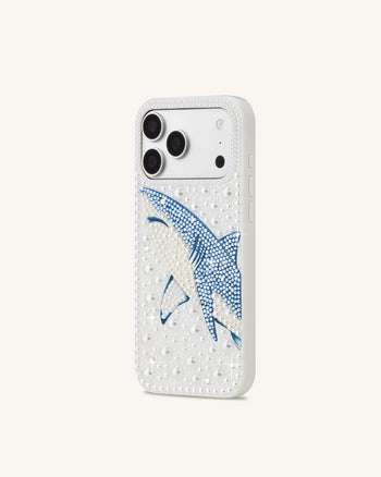 Pearl シャーク 人工クリスタル スマホケース - ホワイト