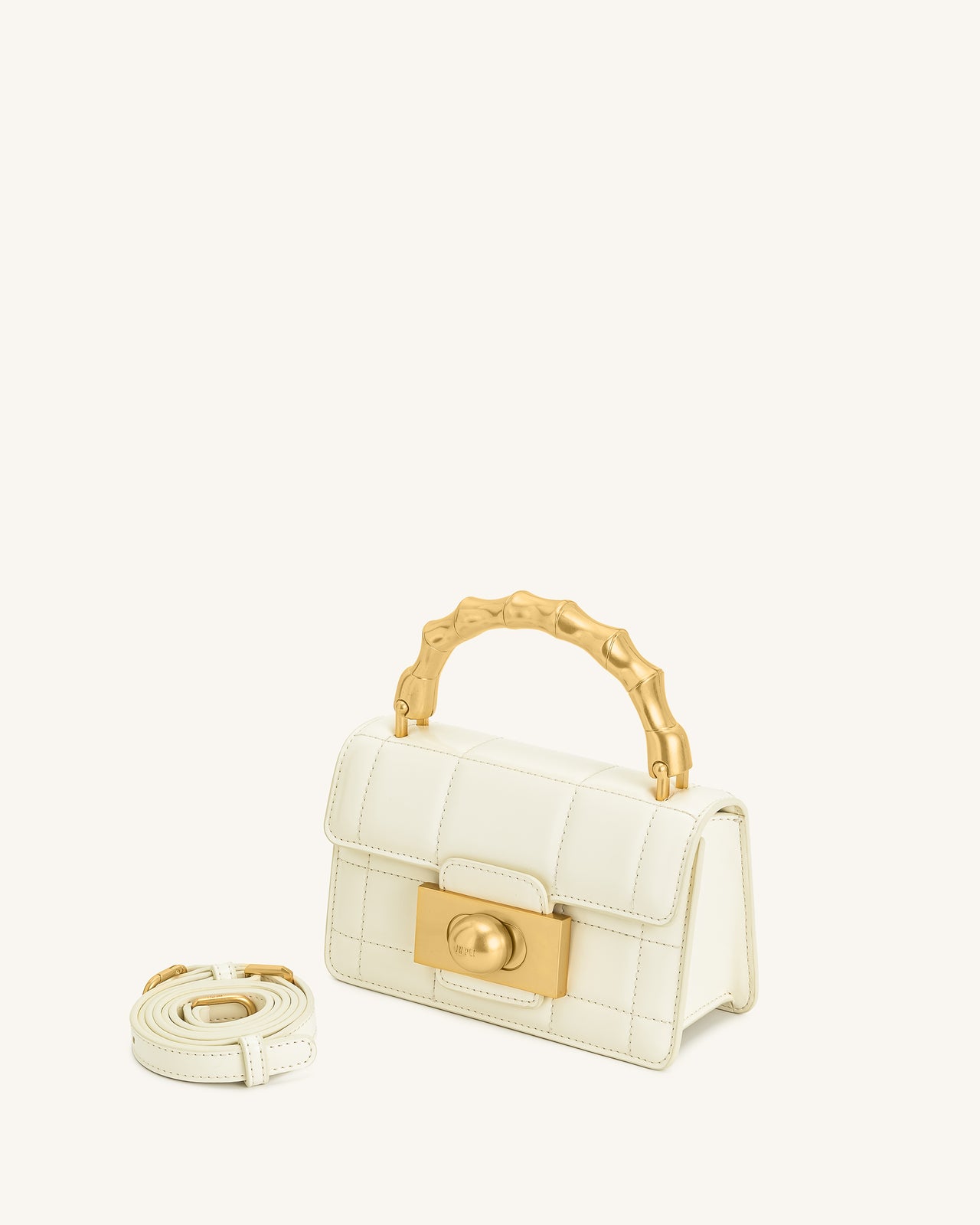 Kaia バンブーメタルハンドルハンドバッグ - ホワイト