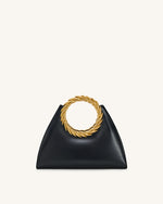 Amiya リーフハンドル彫刻バッグ - ブラック