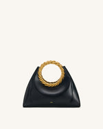 Amiya リーフハンドル彫刻バッグ - ブラック