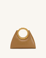 Amiya リーフハンドル彫刻バッグ - ブラウン