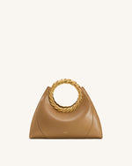 Amiya リーフハンドル彫刻バッグ - ブラウン