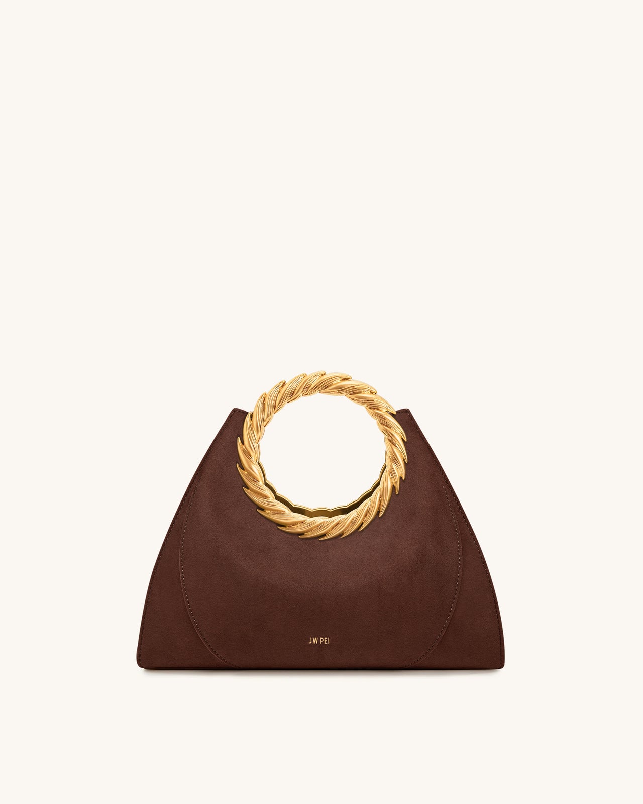 Amiya リーフハンドル フェイクスエード スカルプチャーバッグ - モカブラウン