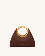 Amiya リーフハンドル フェイクスエード スカルプチャーバッグ - モカブラウン