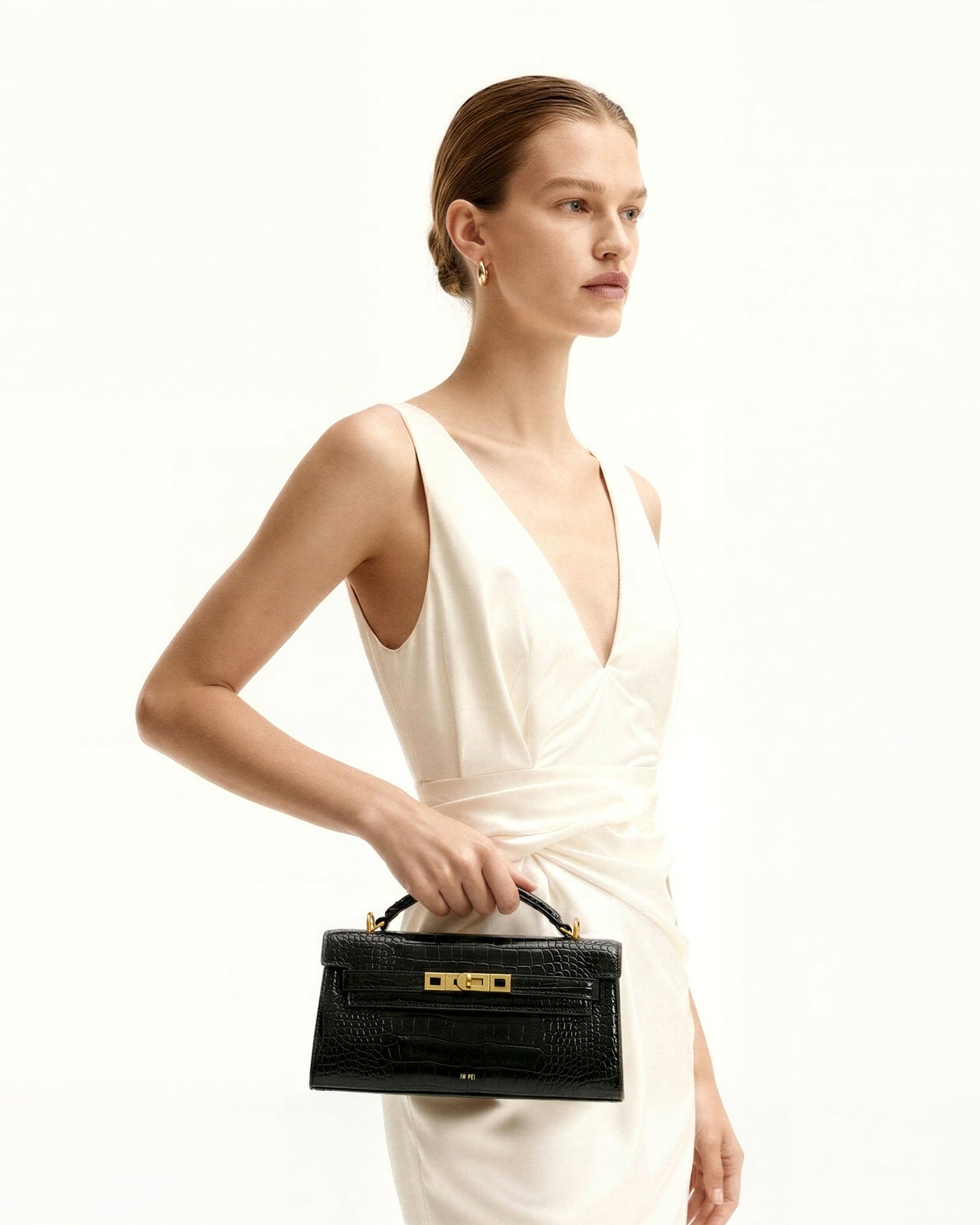 Noor トップハンドルバッグ - ブラッククロコ