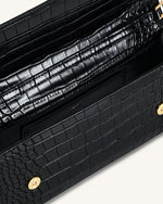 Maya ヒョウ型金具ハンドル トップハンドルバッグ - ブラック クロコ