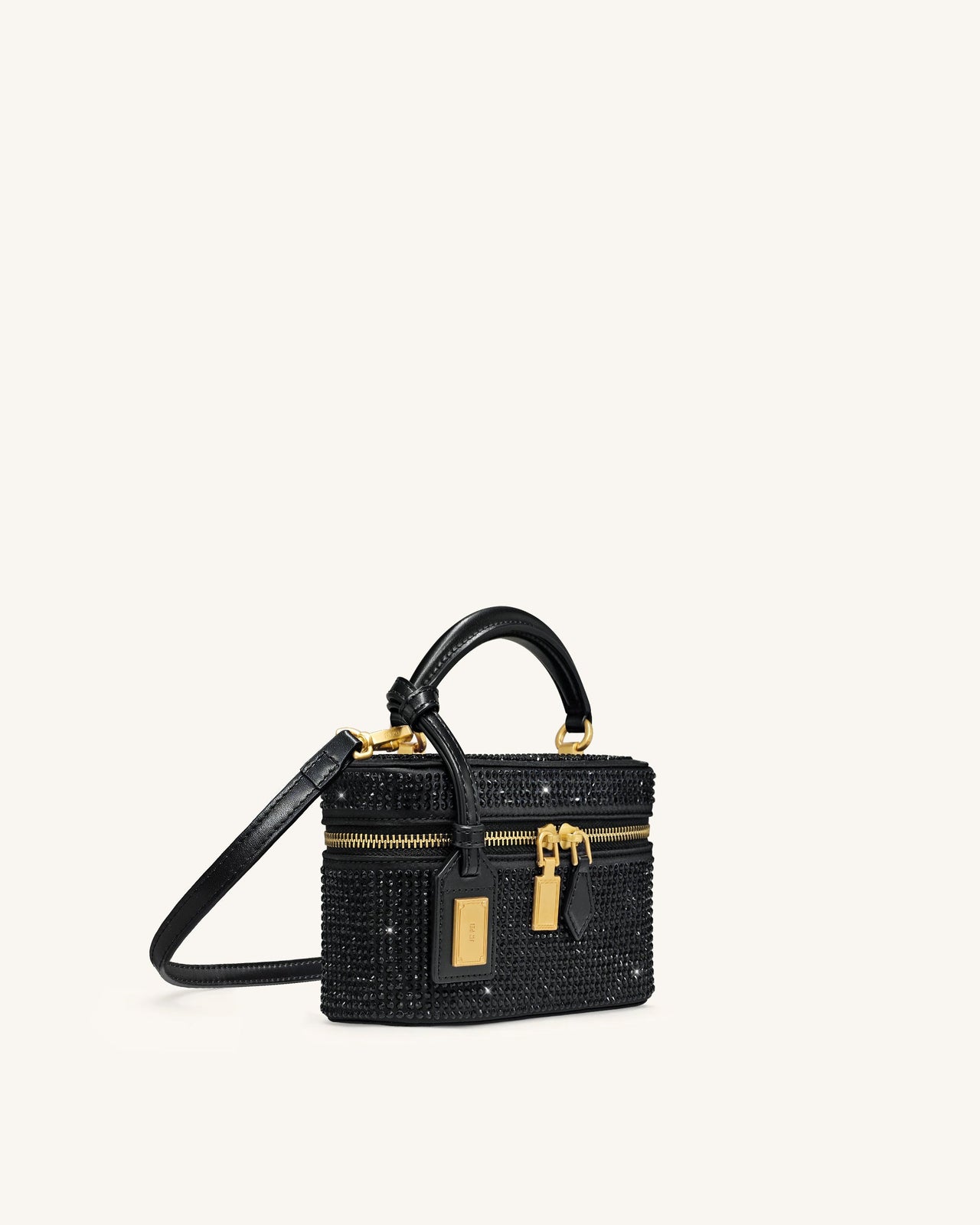 Cleo 人工クリスタル ボックス型 トップハンドルバッグ - ブラック