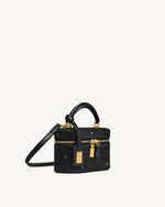 Cleo 人工クリスタル ボックス型 トップハンドルバッグ - ブラック