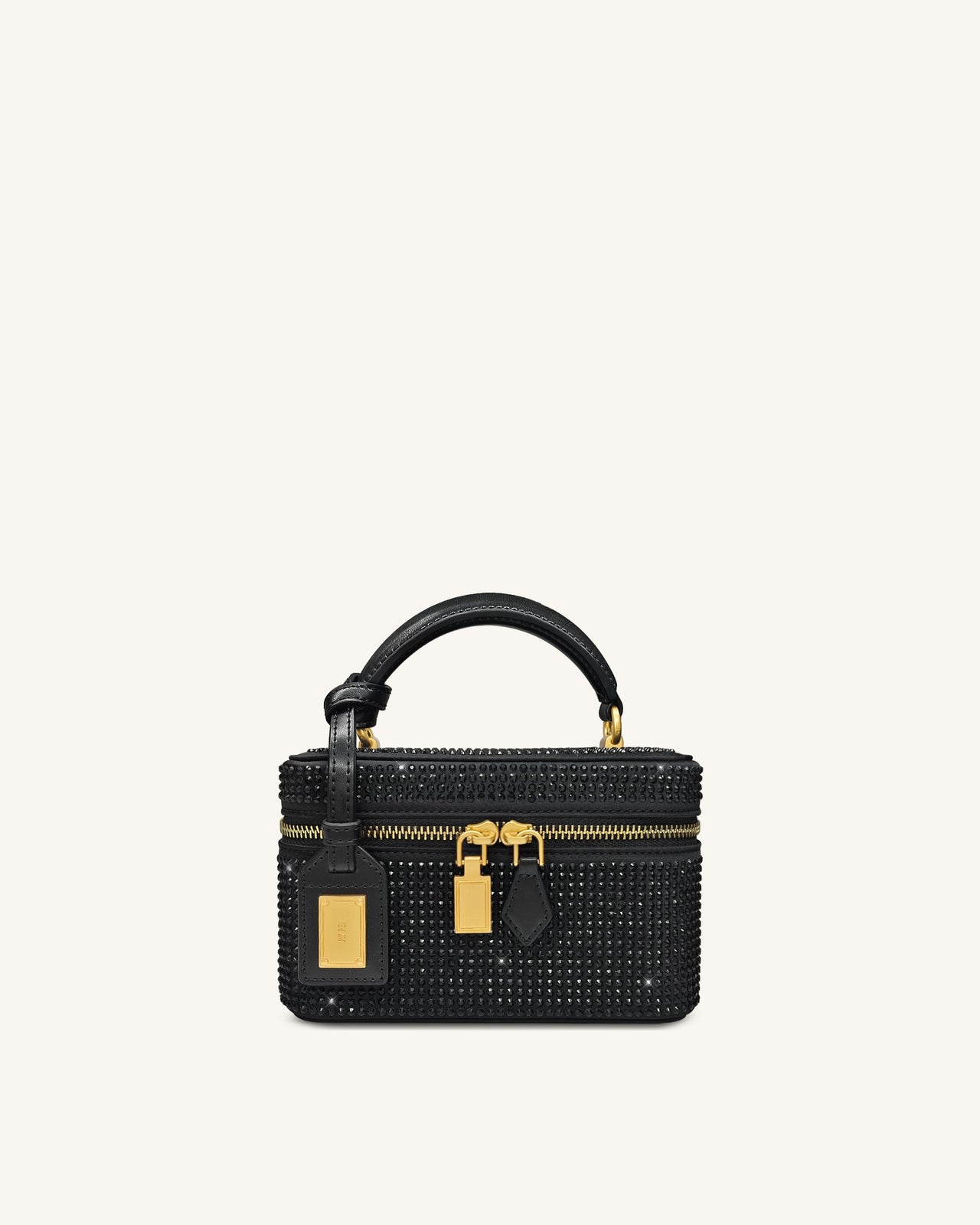 Cleo 人工クリスタル ボックス型 トップハンドルバッグ - ブラック