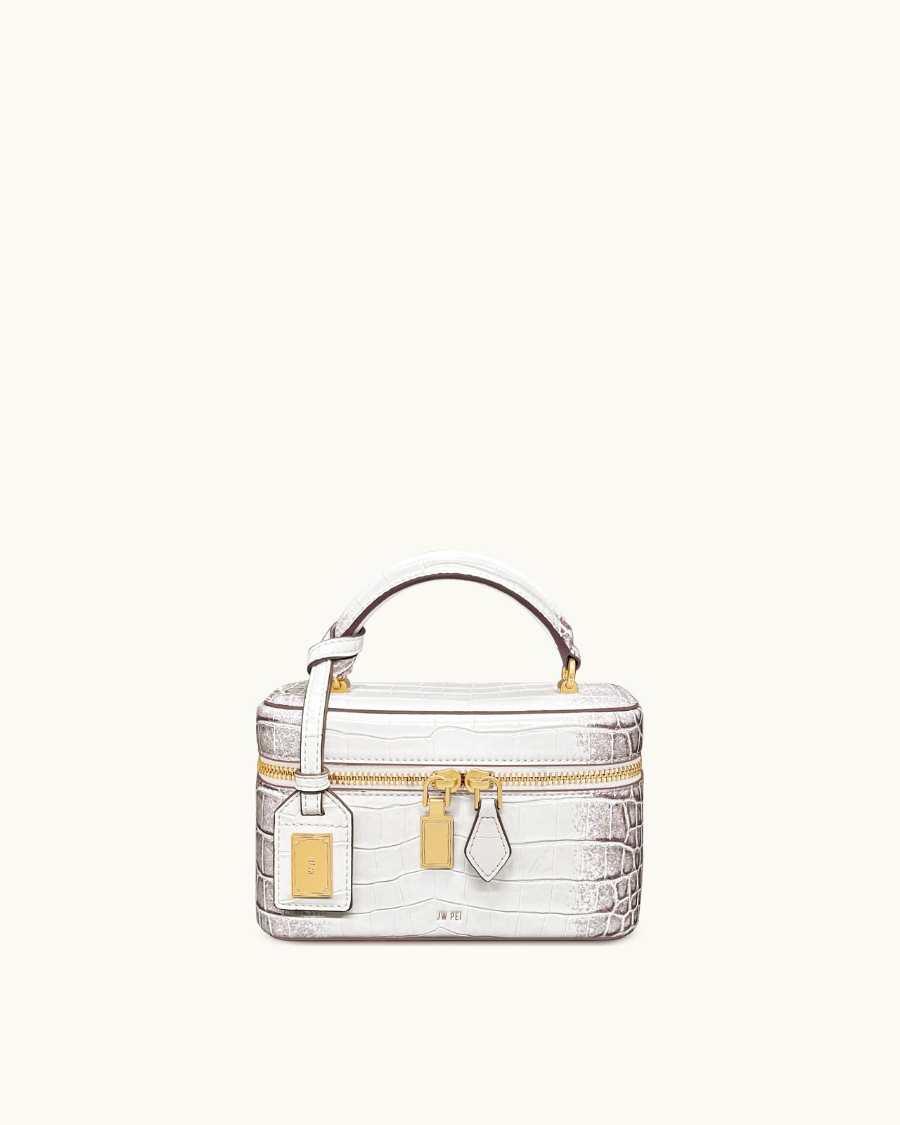 Cleo ボックス型 トップハンドルバッグ - ホワイト クロコ