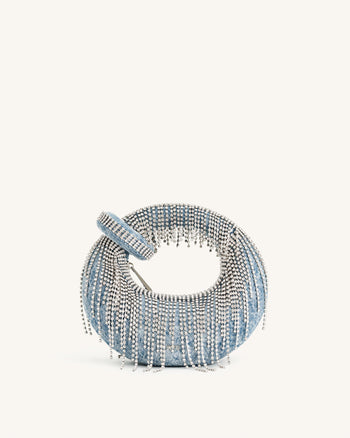 Abacus デニム人工水晶 ミニトップハンドルバッグ  - デニムブルー