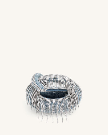 Abacus デニム人工水晶 ミニトップハンドルバッグ  - デニムブルー