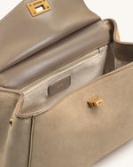 Lucia クラシックフェイクスエードトップハンドルバッグ - トープ