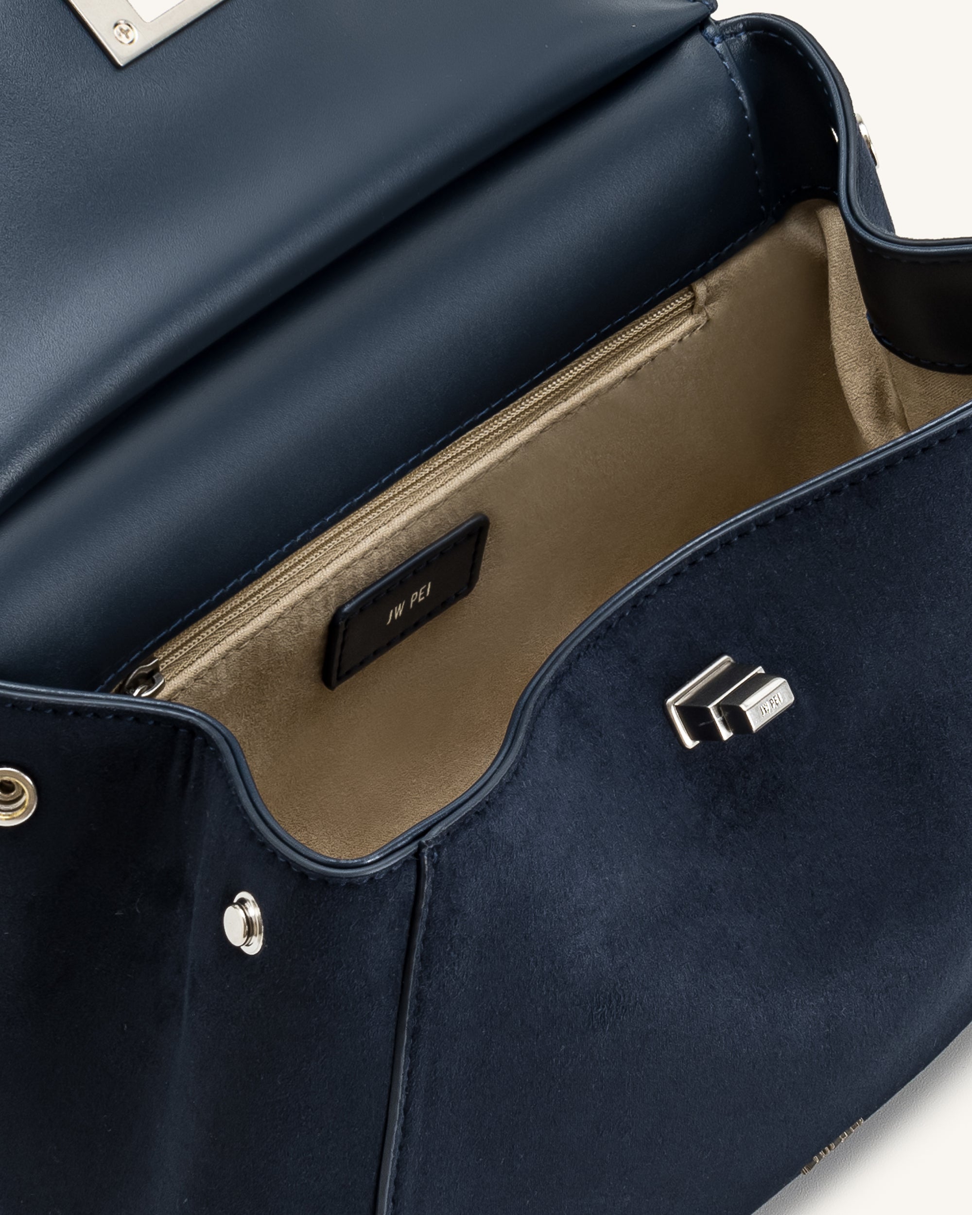 Lucia クラシックフェイクスエードトップハンドルバッグ - ネイビー