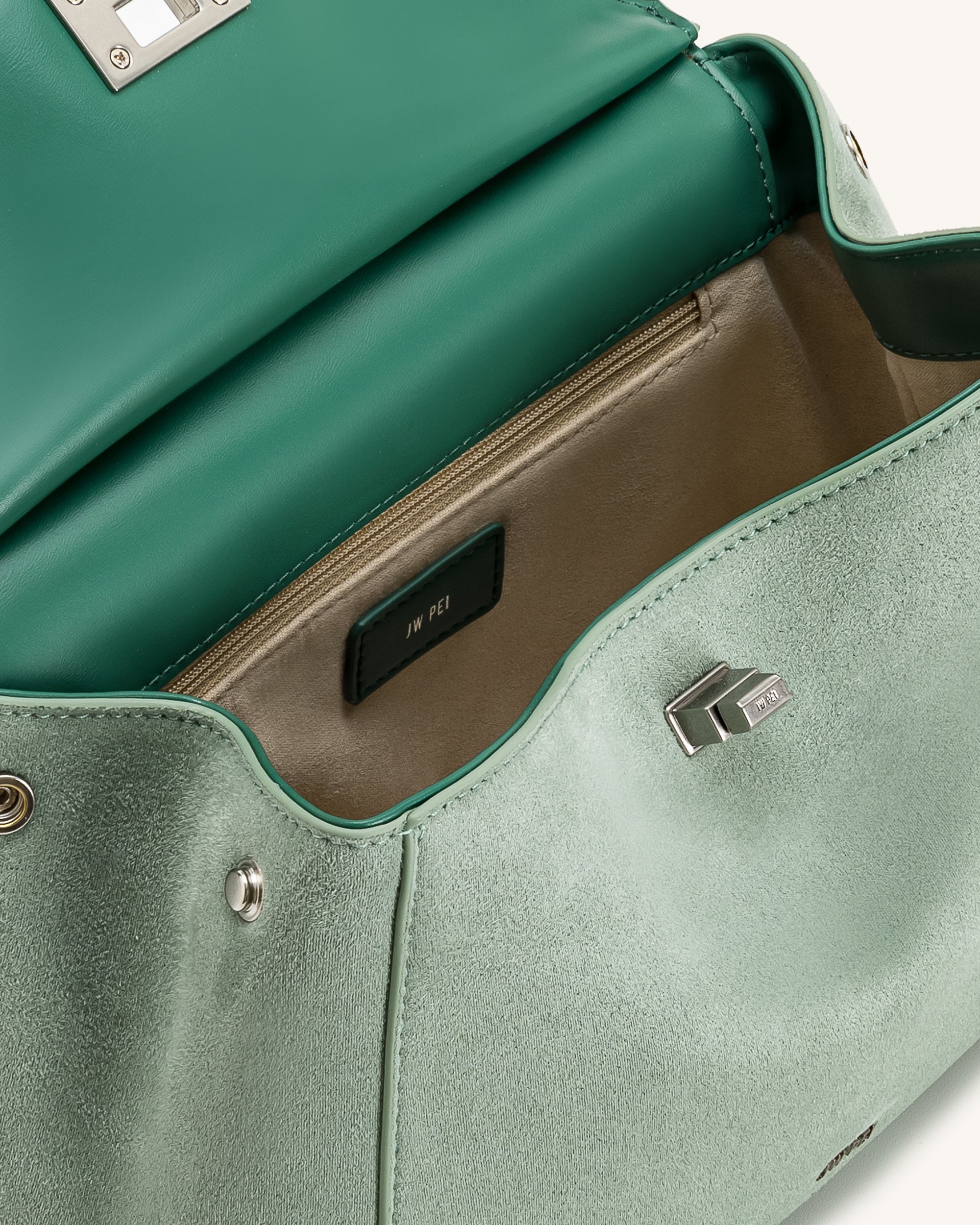 Lucia クラシックフェイクスエードトップハンドルバッグ - 抹茶