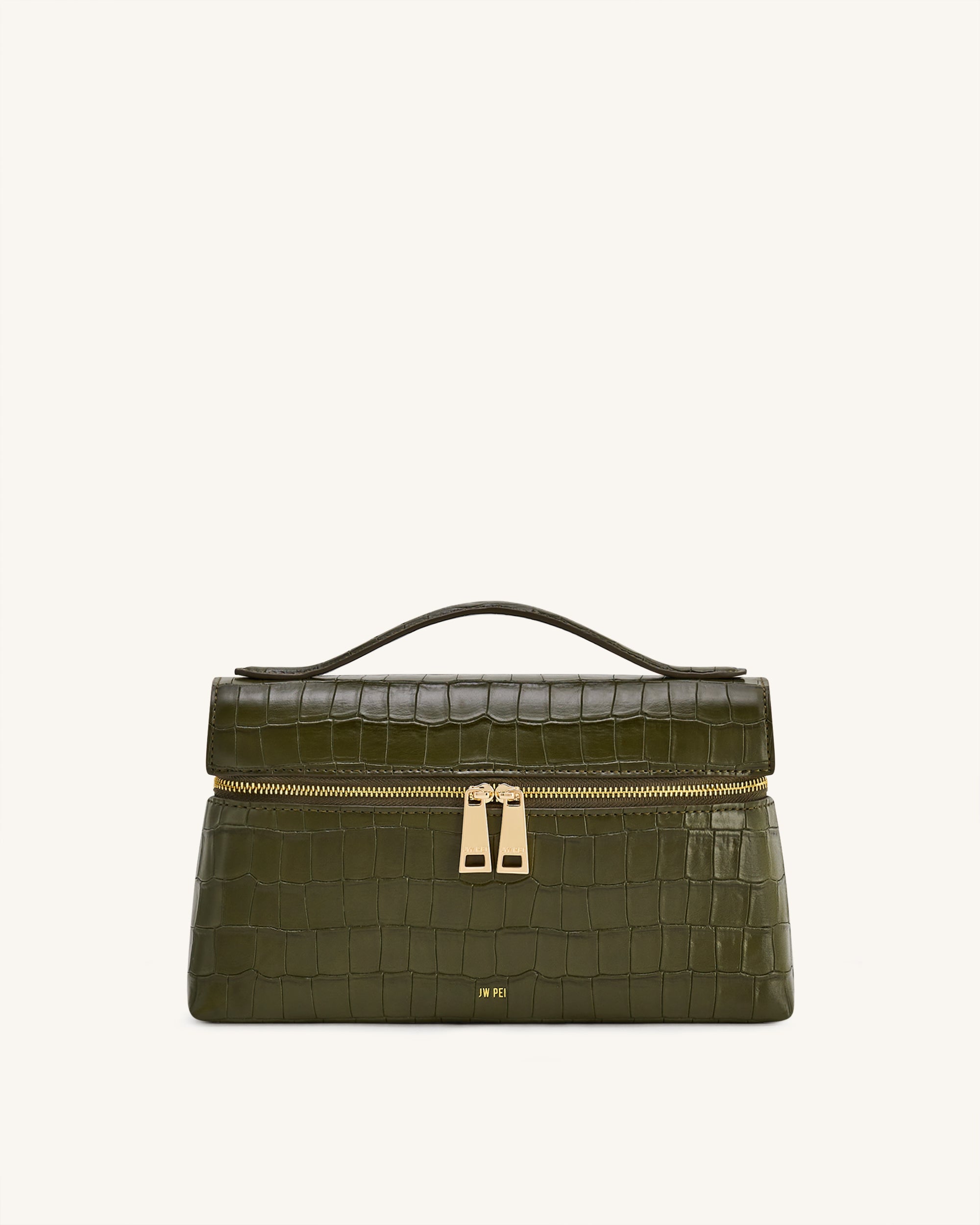 Thea クロコ型押しトップハンドルバッグ - オリーブグリーン - JW PEI