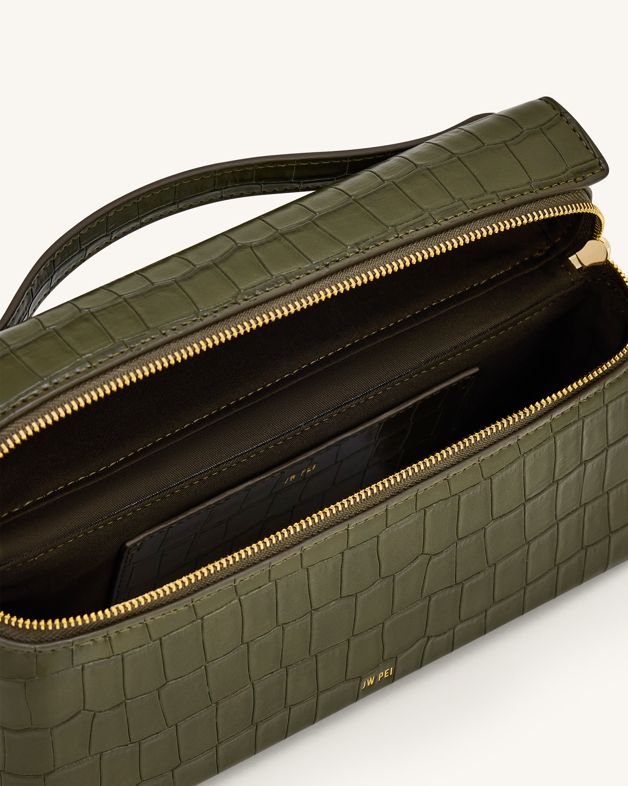 Thea クロコ型押しトップハンドルバッグ - オリーブグリーン - JW PEI