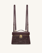 Thea ラージ編み込みトップハンドルバッグ - ダークレッド