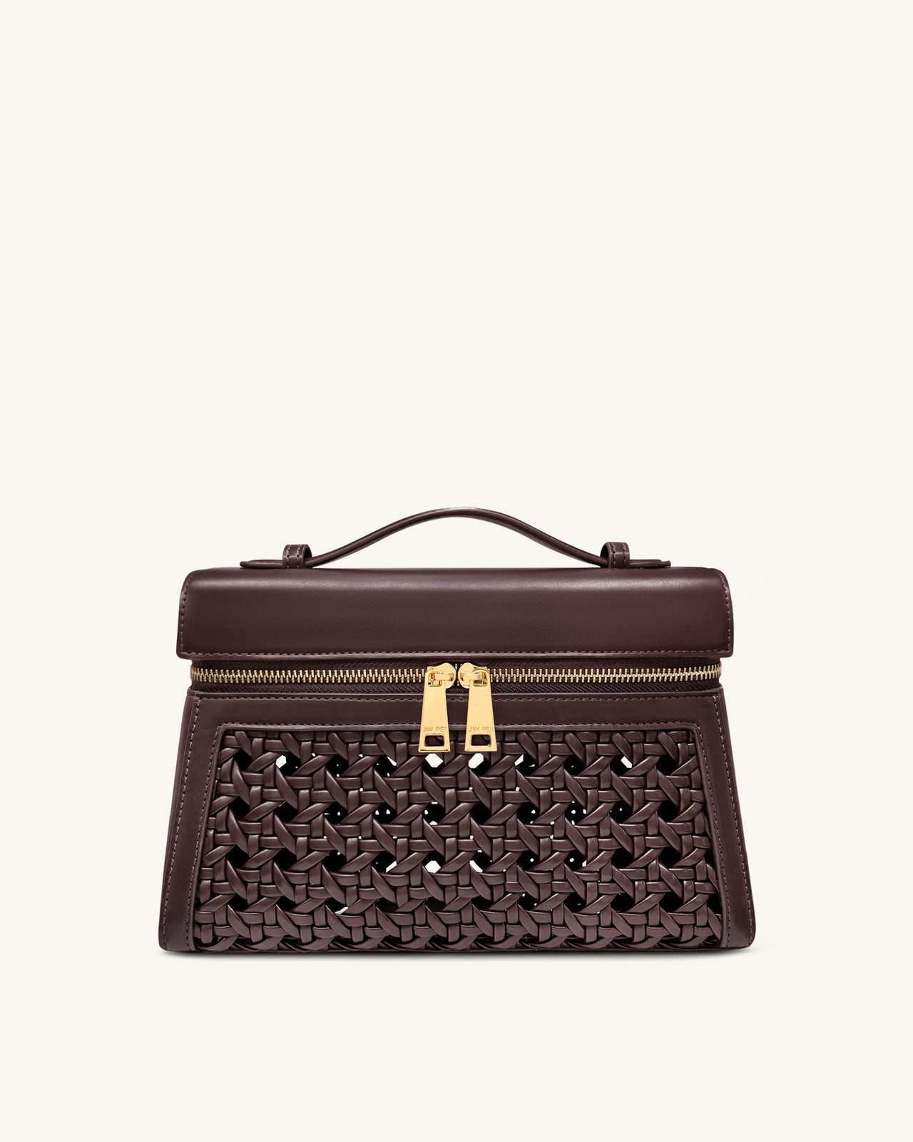 Thea ラージ編み込みトップハンドルバッグ - ダークレッド