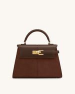 Elise ラージフェイクスエードトップハンドルバッグ - モカブラウン